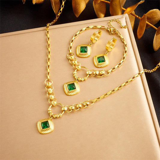 Square Pendant Necklace, Bracelet & Earrings Jewelry Set